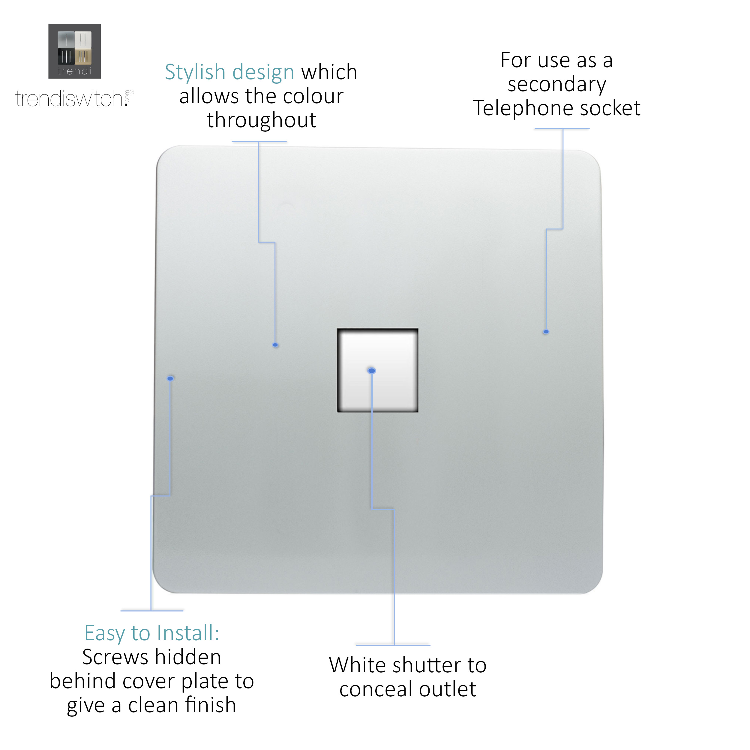 Single PC Ethernet Cat 5 & 6 Data Outlet Silver ART-PCSI  Trendi Platinum Silver